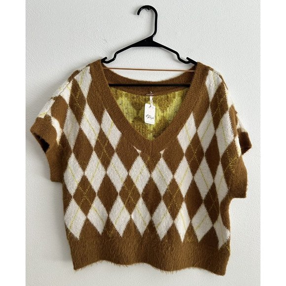 Free People Vest Sweater Women Size S Checkered Preppy top - Picture 6 of 15